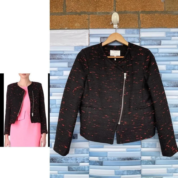 Sandro Veritage Tweed Jacket in Black 40/8 - Picture 1 of 13